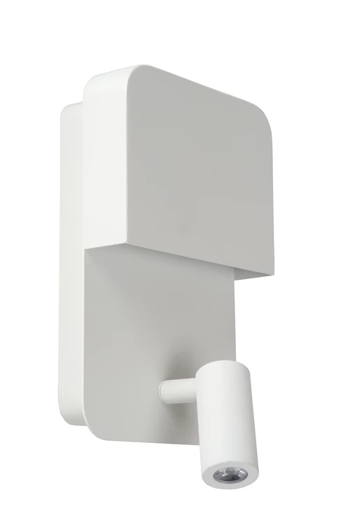 Lucide BOXER - Bettlampe / Wandleuchte - LED - 3000K - Mit USB-Ladepunkt - Weiß - ausgeschaltet